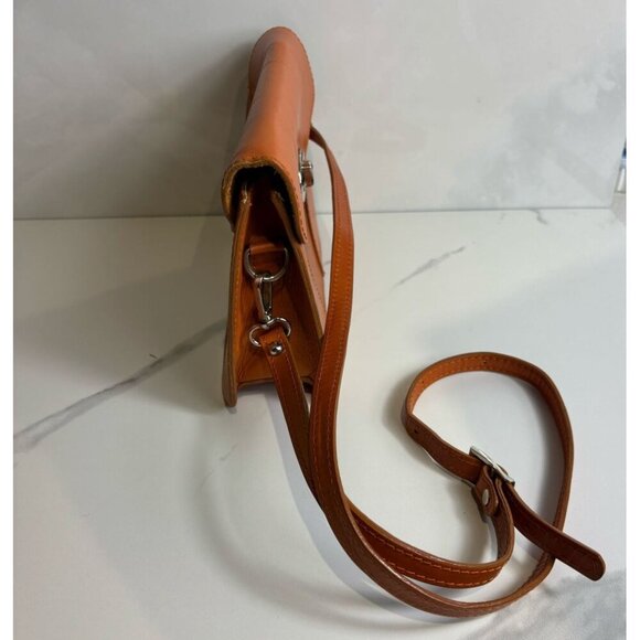 VTG Borse in Pelle Womens Orange Leather Shoulder Bag Crossbody Envelope Style - Picture 4 of 11